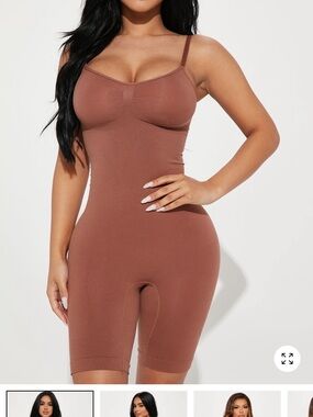 Snatched and Curvy Seamless Brown Shaping Bodysuit with Adjustable Straps